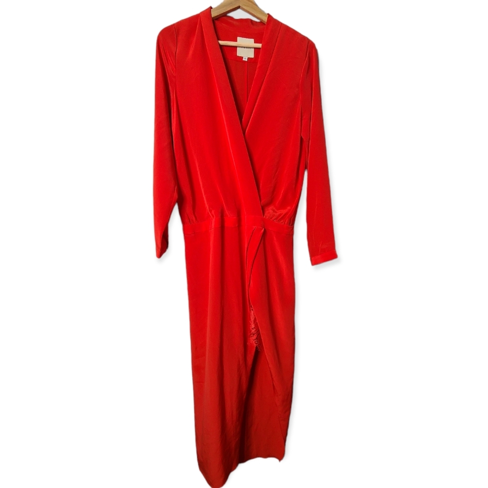 MICHELLE MASON Obi Tomato Red Silk Lace Wrap Drape Dress - Picture 4 of 8